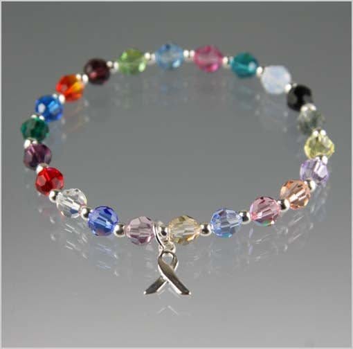 Cancer Awareness Bracelet - Sterling Silver & Crystal Awareness Bracelets